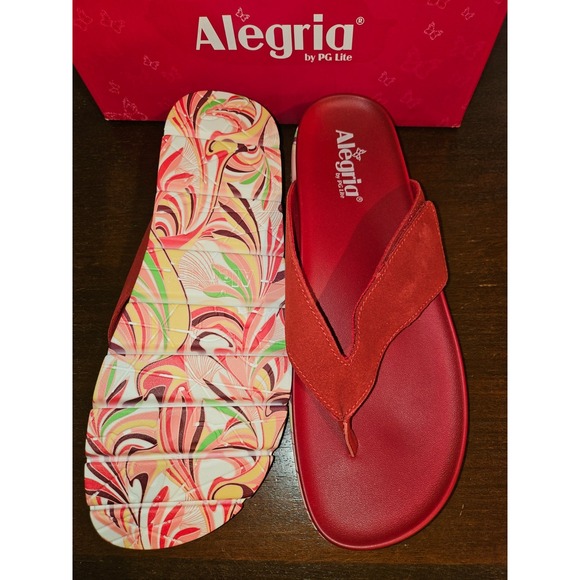 Alegria Anah I got you babe Red Leather Platform Sandals Size 42 US 11/11.5 NEW - Picture 3 of 7